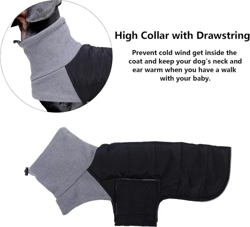 Vista 5 de Abrigo de perro salchicha para perro salchicha Corgi Weiner reversible, abrigo de invierno acolchado con forro de algodón de cuello alto, traje