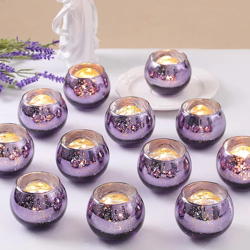 Vista 18 de LETINE 6 portavelas votivas moradas, tamaño votivo estándar para velas votivas regulares, soporte para velas de té para decoración del hogar Púrpura
