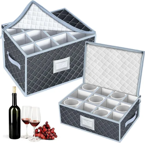 Vista 14 de Caja de almacenamiento para flauta de champán, caja de almacenamiento acolchada para copas de champán, contenedor apilable de copa de champán, copa