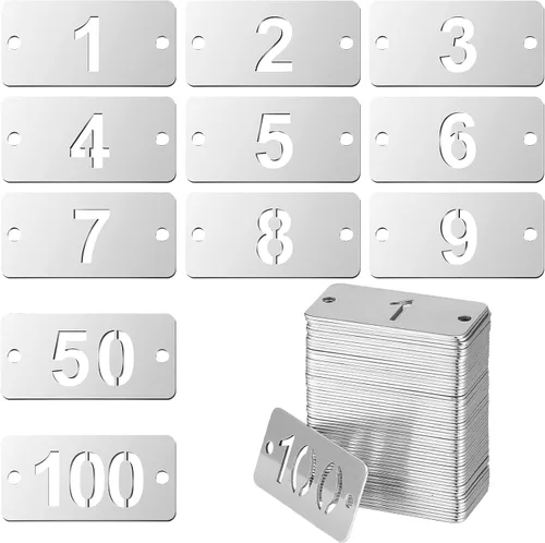 Vista 8 de Hicarer 1-100 Etiquetas Numeradas 100 Piezas Etiquetas Ovaladas de Metal de Acero Inoxidable Etiqueta Número ID Llave con Agujeros para Casilleros