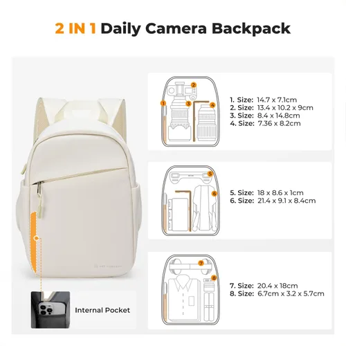 Vista 4 de K&F CONCEPT Mochila para cámara, bolsa ligera para fotógrafos, bolsa de fotografía portátil compatible con Canon/Nikon/Sony, color beige