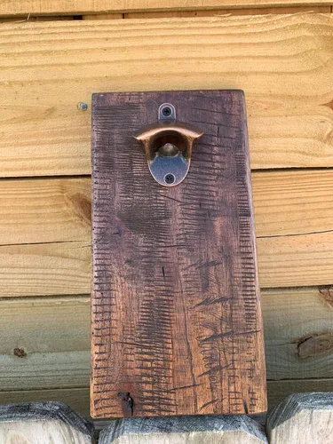 Vista 7 de Rustic Farmhouse Bottle Opener with Oil Rubbed Bronze Hardware - Includes Upgraded Magic Magnet Catch - Mancave, Bar, Outdoors