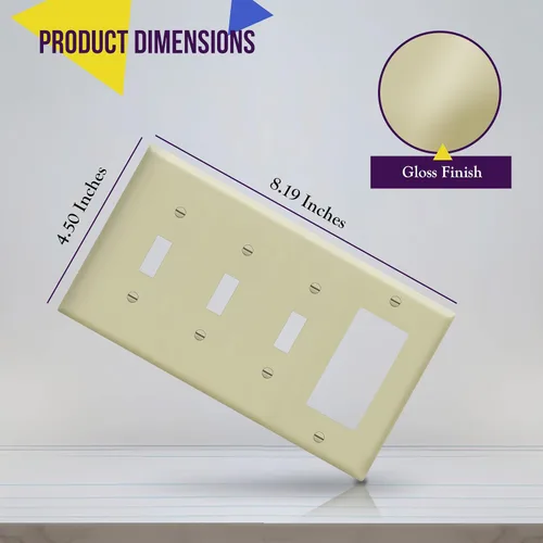Vista 2 de ENERLITES - Placa de pared combinada para interruptor de palanca triple y conmutador decorativo de una sola salida, tamaño estándar 4 bandas