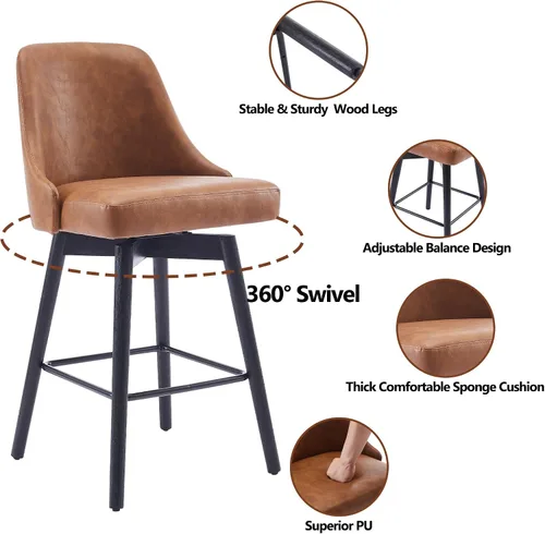 Vista 3 de Juego de 2 taburetes de bar giratorios tapizados de 30 pulgadas de altura con base de metal resistente y asiento cómodo, taburetes de bar de altura