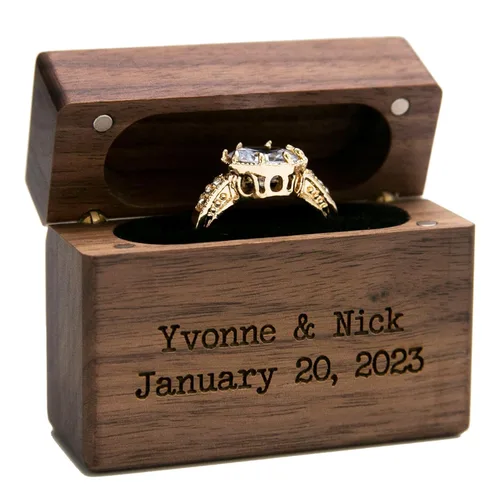 Vista 29 de MUUJEE You Are My Universe Engraved Wooden Ring Box, Slim Engagement Proposal Ring Holder, Wedding Ceremony Ring Bearer Box, Fiance Gift Ideas