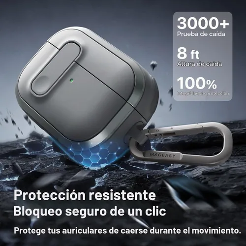Vista 5 de MAGEASY Odyssey - Funda para AirPods Pro 2, funda resistente para AirPods Pro con bloqueo seguro, clip de mosquetón para protección a prueba