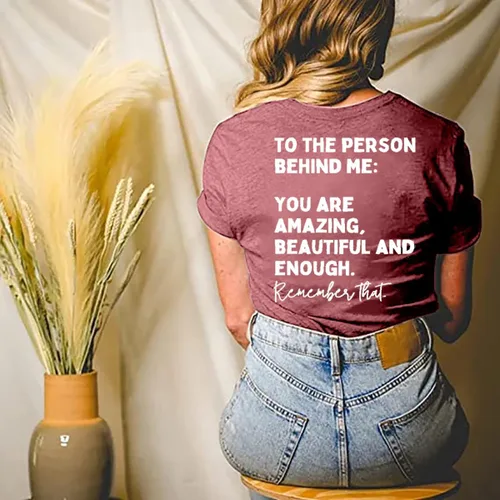 Vista 5 de Camiseta con texto en inglés "You Matter to The Person Behind Me" para mujer, camiseta casual de manga corta con cuello en V, camiseta inspiradora