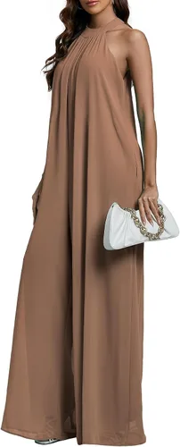 Vista 3 de LYANER Enterizo de pantalones largos de gasa sin mangas con cuello halter para mujer