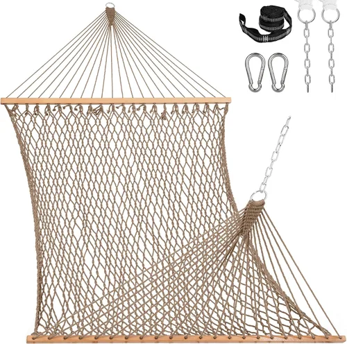 Vista 8 de Lazy Daze Hammocks Hamacas de cuerda doble de 12 pies, hamaca de algodón tejida a mano para 2 personas con barra separadora, mosquetón, correa
