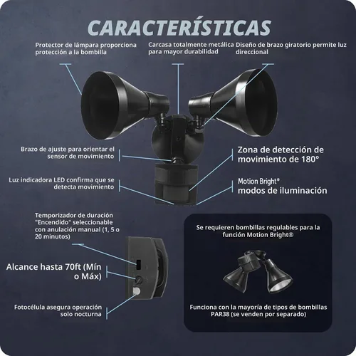 Vista 8 de Foco de luz de seguridad Heath Zenith, con sensor de movimiento, ángulo amplio