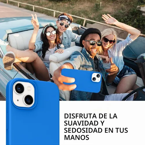 Vista 4 de Telaso Funda para iPhone 14, funda de goma de gel de silicona líquida suave, delgada y fina con forro de microfibra, Azul Klein
