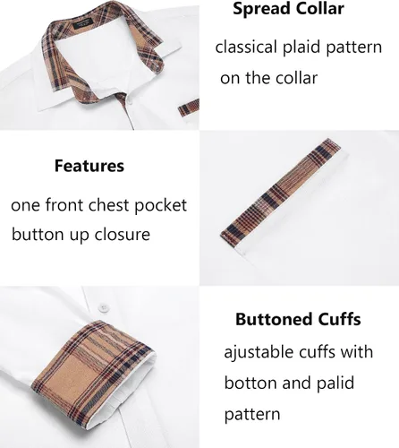 Vista 5 de COOFANDY Men's Long Sleeve Dress Shirt Plaid Collar Casual Button Down Shirts