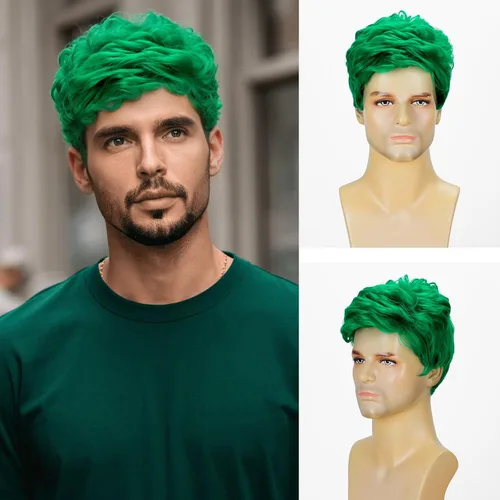 Vista 14 de DDHAIR Peluca rubia para hombre, pelo sintético corto en capas con parte Rubio
