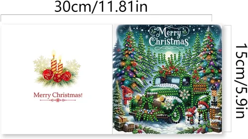 Vista 5 de Huacan Juego de 6 tarjetas de Navidad con pintura de diamante 5D para adultos, diseño de camión rojo, tarjetas de felicitación, regalos