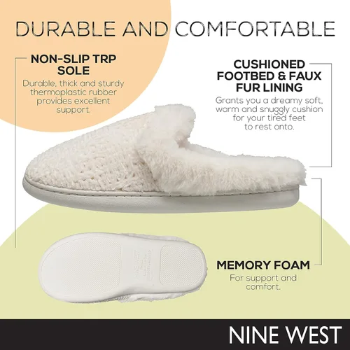 Vista 4 de Nine West Womens Cozy Warm Memory Foam Non Slip Indoor Outdoor Winter House Shoes