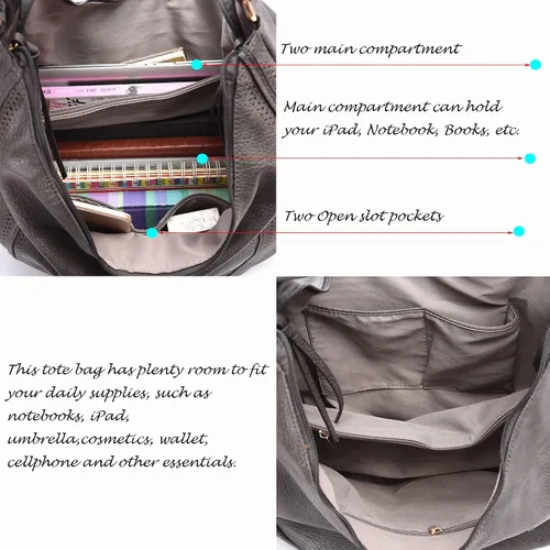 Vista 6 de Bolsos Hobo para mujer, bolsos grandes, bolsos de diseñador de piel sintética de gran tamaño, bolsos cruzados de hombro elegantes