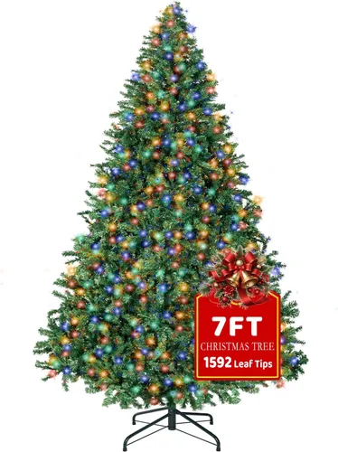 Vista 10 de Árbol de Navidad de 4 pies con luces, árbol de Navidad artificial con 100 luces LED y 334 puntas de ramas, árbol de Navidad con soporte plegable