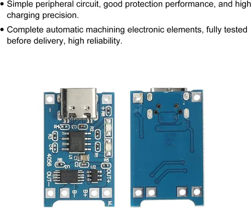 Vista 4 de MECCANIXITY Tipo-C USB 4.5-5.5V 1A Módulo de cargador de batería Placa de carga de doble protección Funciones Paquete de 10