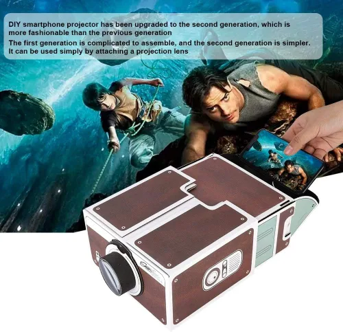Vista 3 de Proyector portátil para teléfono inteligente, cine en casa de bricolaje, LED, DLP, marrón, conector de 0.138 in, USB