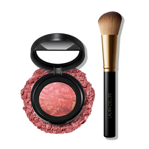 Vista 13 de LAURA GELLER NEW YORK Blush-n-Brighten - Rubor horneado marmoleado, tono Pink Buttercream (crema de mantequilla rosa) y brocha angular, 47mm 01