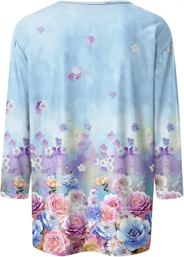 Vista 84 de Camisetas personalizadas para mujer, a la moda, casual, de séptima manga, estampada, cuello redondo, camiseta