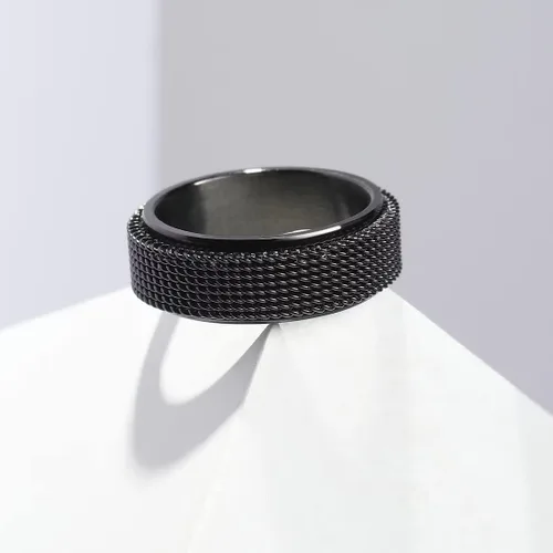 Vista 44 de King Will Anillo de ansiedad giratorio para hombre, color negro, plateado, dorado, 0.315 in, cadena de malla de alambre de acero inoxidable, malla
