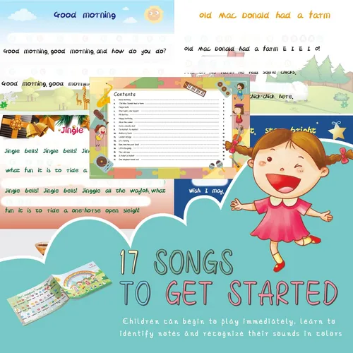 Vista 3 de Campanas de Escritorio, Campanas de Mano Diatónicas Arcoíris para Niños con 17 Libros de Canciones y Tarjetas Musicales Flash, Juguetes