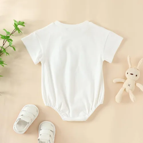 Vista 6 de Adobabirl Mameluco de manga corta con estampado de conejito para bebé niña de Pascua, mameluco de burbujas para mi primera Pascua