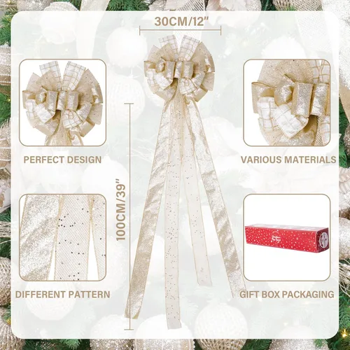 Vista 2 de Decoración para árbol de Navidad de 52 x 12 pulgadas, adorno de Navidad con serpentina de malla de satén con purpurina, para decoración y adornos