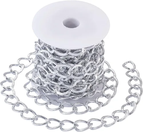Vista 17 de FASHEWELRY Cadena de eslabones de aluminio de 16.4 pies sin soldar, rollo de cadenas de eslabones dorados con carrete para hacer collares, joyas