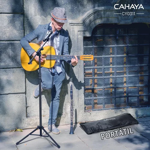 Vista 8 de CAHAYA Soporte de micrófono trípode de doble uso con brazo extensible y pie para micrófono portátil con bolsa de transporte y 2 clips para micrófono