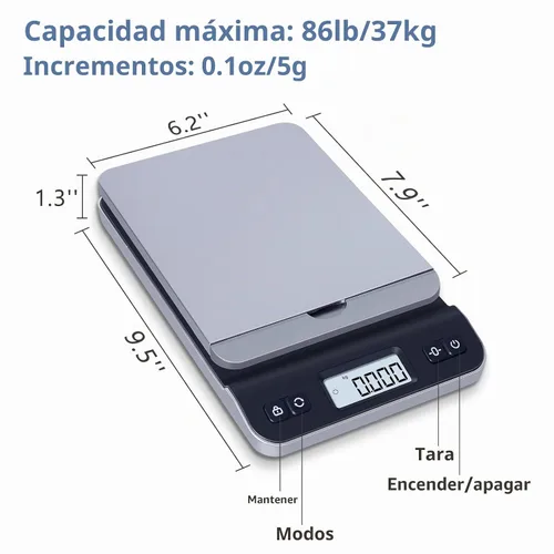 Vista 3 de Báscula de envío QP, báscula digital postal de alta precisión de 86 lb/0.1 oz para paquetes, función de retención/tara, pantalla LCD retroiluminada