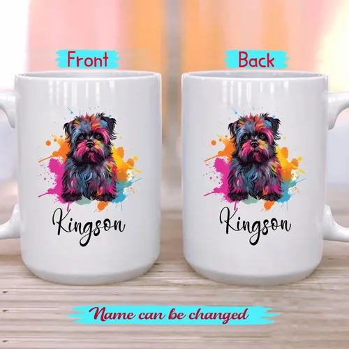 Vista 2 de Affenpinscher - Taza de café con nombre personalizado, regalo para perro, papá, perro, mamá, taza de cerámica blanca personalizada Affenpinscher