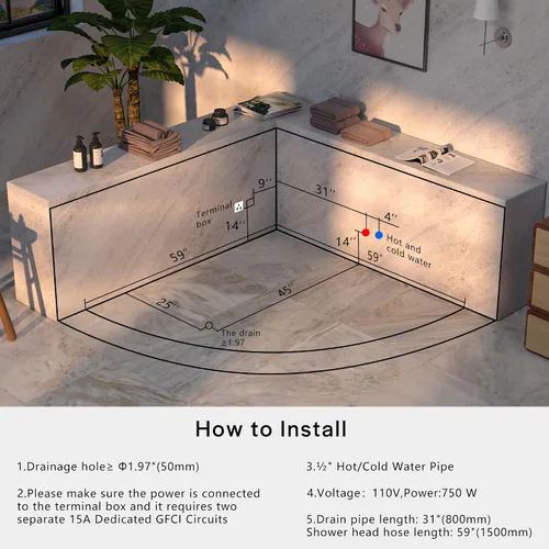 Vista 15 de Empava 59" Corner Whirlpool Tub, Jetted Bathtub for 2 Person