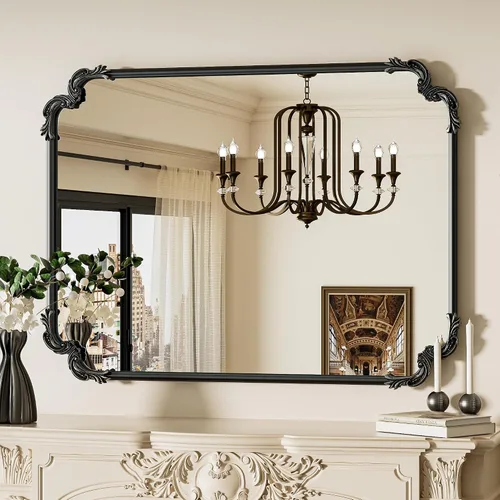 Vista 23 de Espejo rectangular negro barroco vintage para pared, 22 x 30 pulgadas, marco de desplazamiento antiguo, espejo de manto francés para chimenea, baño