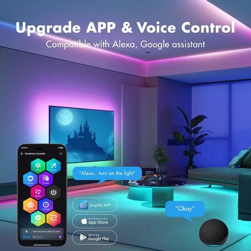 Vista 5 de Tira de luces LED de 50 pies, Smart IC RGB segmentado DIY cambio de color, efectos de persecución de arco iris, aplicación WiFi/control de voz