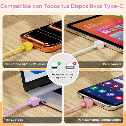 Vista 8 de Vofolen Cable USB C a USB C [4 unidades, 3.3 pies] C a C Cable 3A de carga rápida diseño de robot cargador tipo C para iPhone 17/16/15 Pro