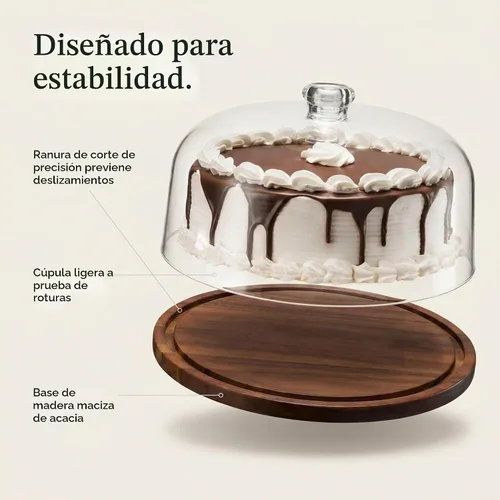 Vista 3 de Godinger - Soporte para tartas, plato para servir tartas con cúpula, madera de acacia y tapa acrílica a prueba de roturas