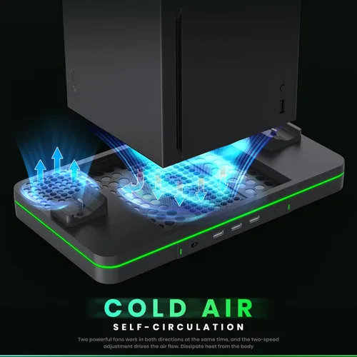 Vista 3 de CODOGOY Soporte de carga con ventilador de refrigeración soporte vertical compatible con consola y controlador Xbox Series XS estación de carga