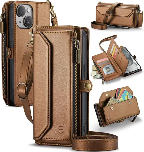 Vista 28 de Strapurs - Funda magnética desmontable para iPhone 15, color negro Compatible with Magsafe, Crossbody Wrist Strap, RFID Blocking 9-Card Holder