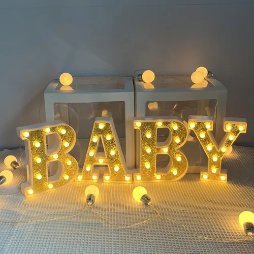 Vista 2 de BABY - Letras iluminadas de marquesina, luz decorativa LED grande para bebé, letras emisoras de luz blanca cálida, baby shower, cumpleaños, familia