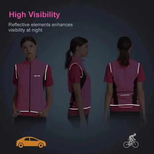 Vista 3 de Chaleco de ciclismo reflectante para mujer para seguridad y viento