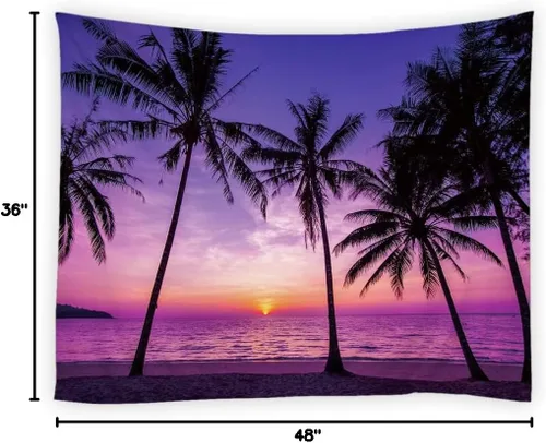 Vista 3 de YSATNSFT Tapiz con diseño de puesta de sol tropical, playa, palmera, cielo anochecer, Hawái, playa, naturaleza, paisaje marino, decoración