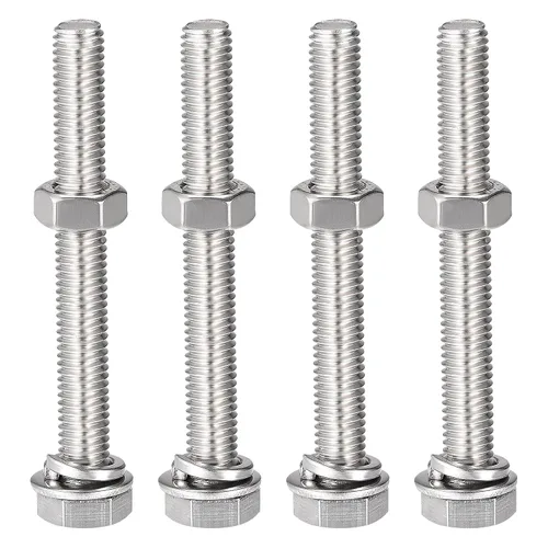 Vista 11 de uxcell Tornillos de cabeza hexagonal M8 x 1.969 in, tuercas, kits de arandelas planas y de bloqueo, tornillos hexagonales de acero inoxidable 304, 4