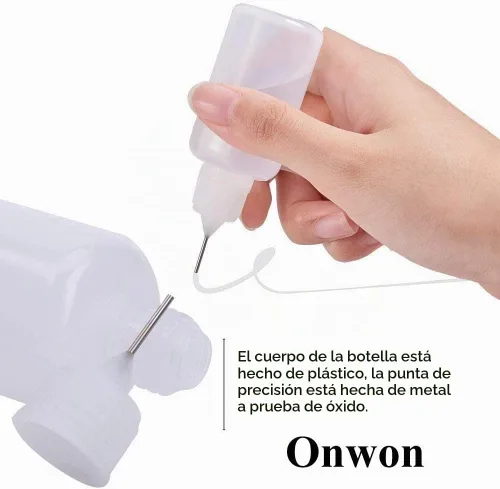 Vista 2 de Onwon Aplicador de botella de pegamento con punta de aguja de precisión, 1 onza/1.0 fl oz, aplicador vacío, engrasador, botella exprimible