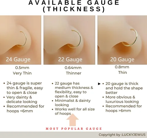 Vista 24 de LUCKYJEWUS Small Thin Gold or Sterling Silver Nose Ring Hoop for Women, Tiny Nose Piercing jewelry