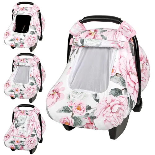 Vista 27 de Funda para asiento de auto Pea Pod para bebé, capota para asiento de auto infantil para recién nacidos con 2 capas de ventanas de tela de malla