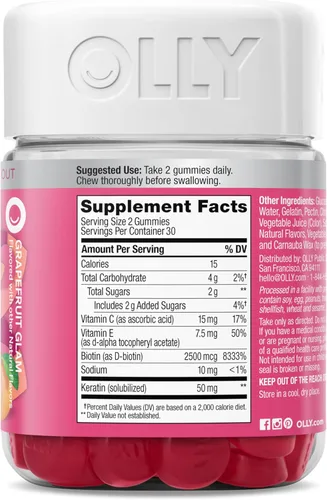 Vista 10 de OLLY Undeniable Beauty - Gomitas de belleza para el cabello, piel, uñas; con biotina, vitamina C, queratina; suplemento masticable, sabor pomelo