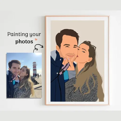 Vista 4 de Noni Retrato de pareja de acuarela personalizado de la foto, foto personalizada para pintar arte de pared, lienzo personalizado para pareja, regalo