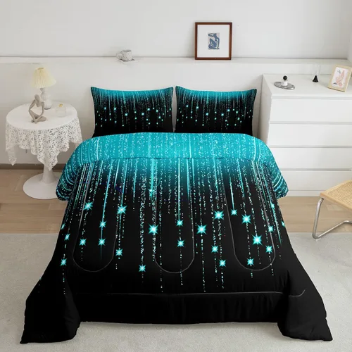 Vista 14 de Feelyou - Juego de edredón abstracto ombre, color azul y negro, juego de cama para adolescentes, para niños, mujeres y jóvenes, juego de edredón